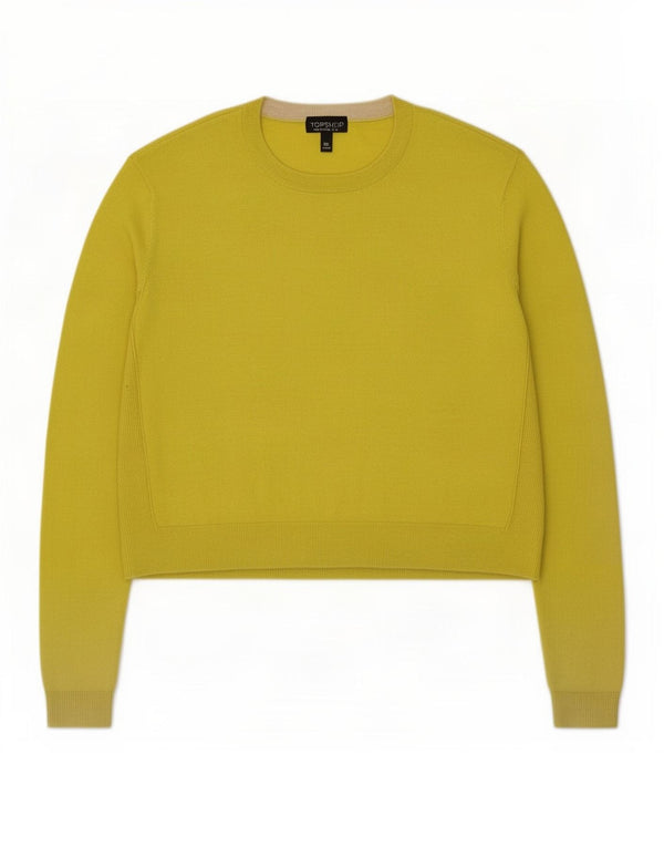 Topshop Womens Crop Crew Neck Jumper Sweater UK 16 Large Yellow Polyester