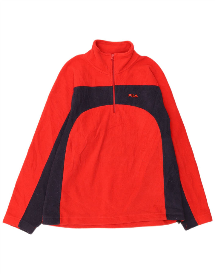 Fila Mens Zip Neck Fleece Jumper Large Red Colourblock
