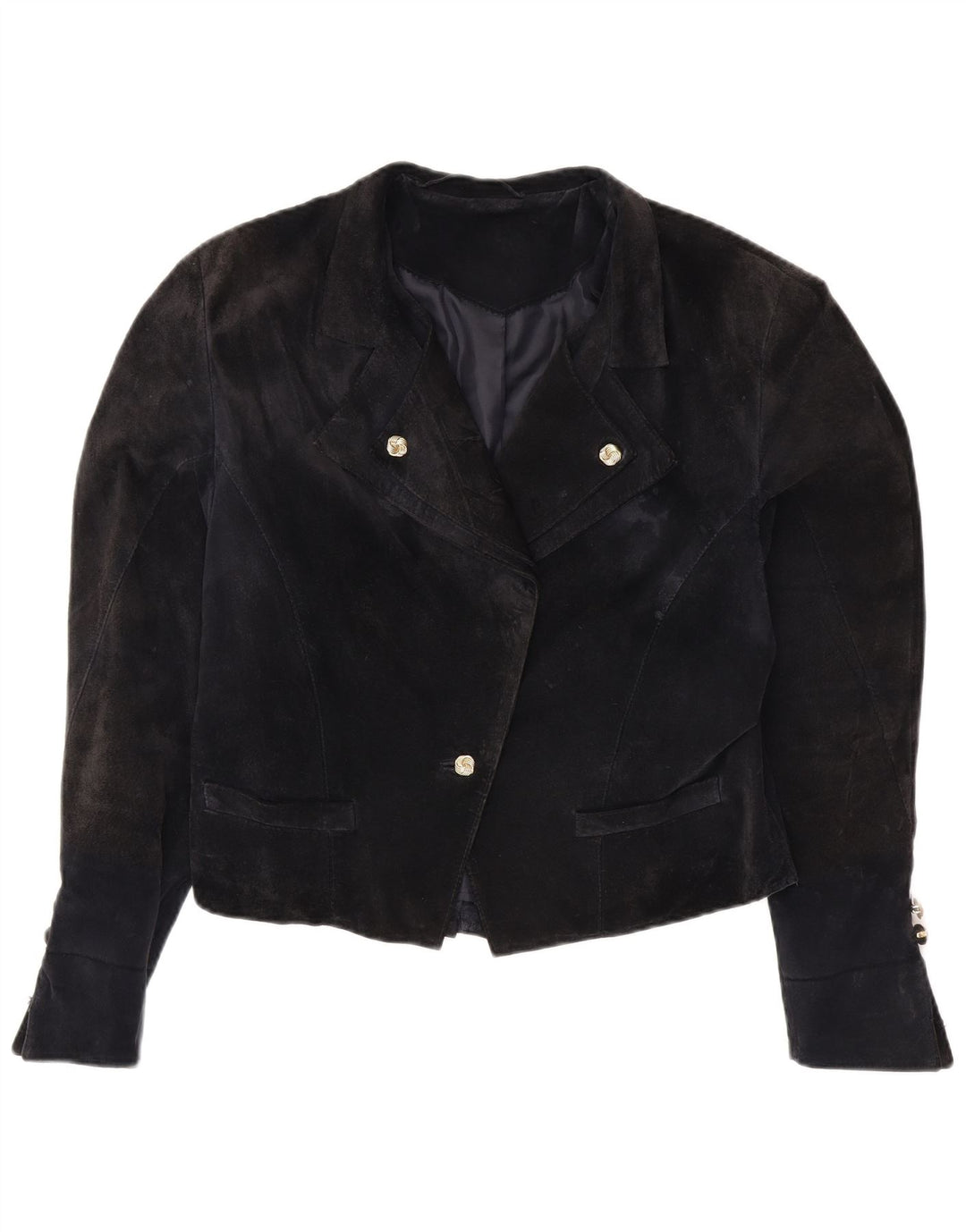 VINTAGE Womens 1 Button Crop Blazer Jacket UK 14 Medium Navy Blue Viscose