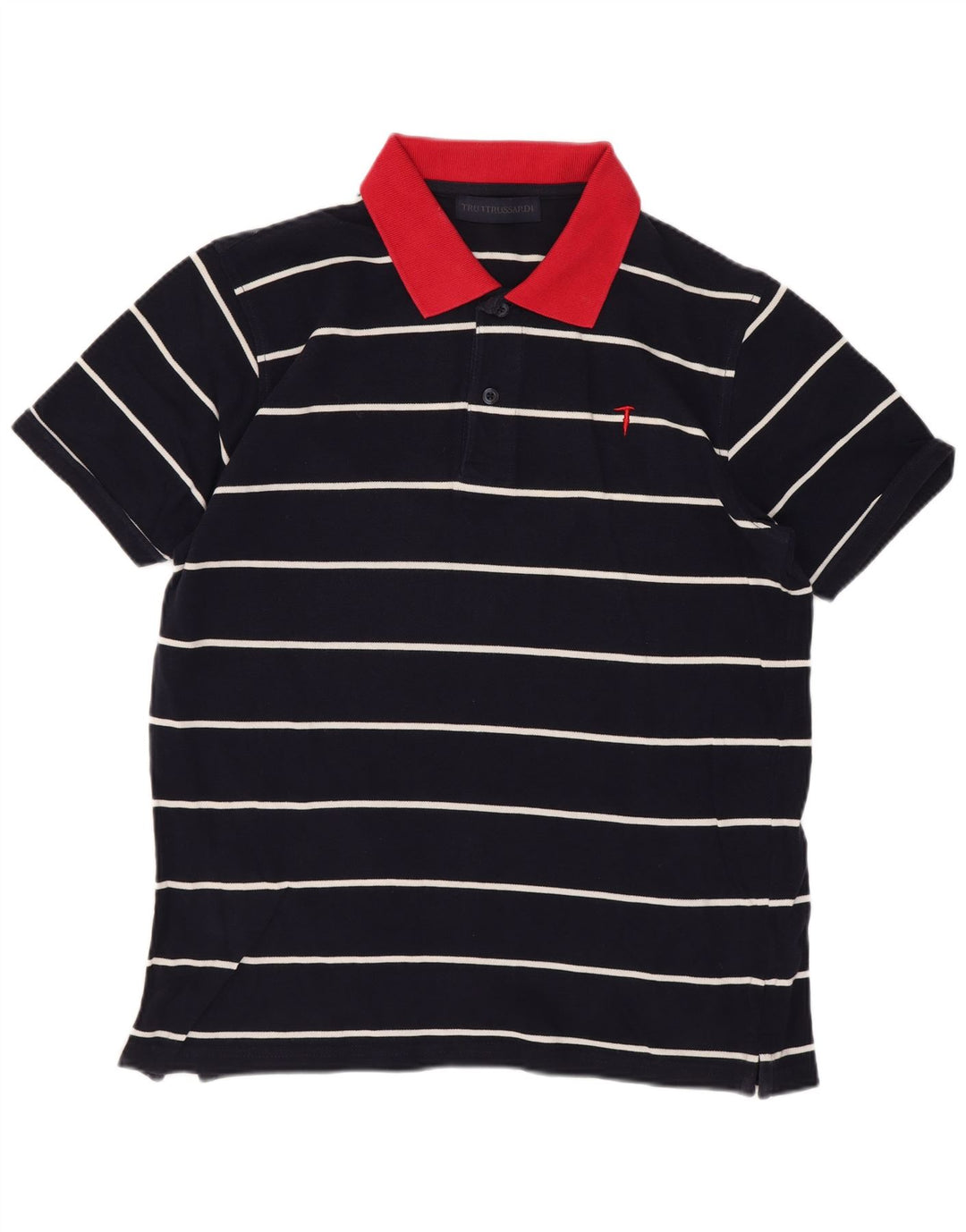 Trussardi Mens Polo Shirt Small Navy Blue Striped