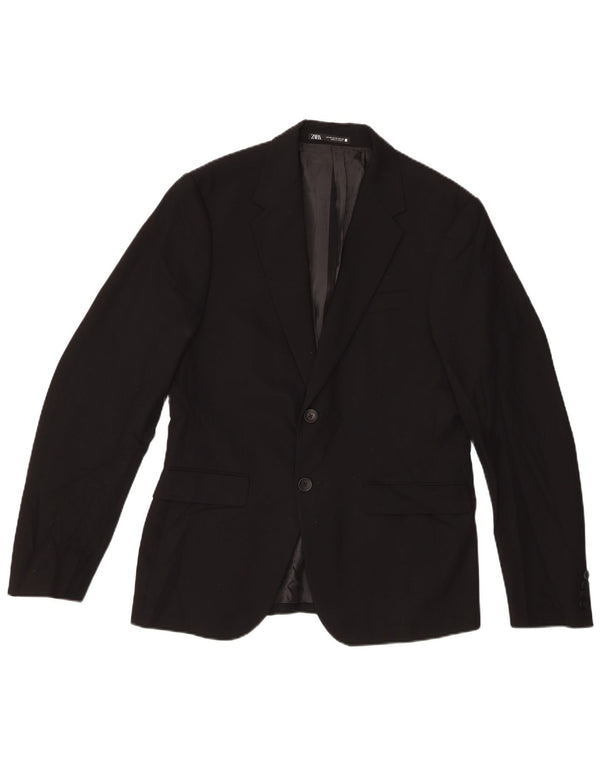 Zara Mens 2 Button Blazer Jacket EU 48 Medium Black Viscose