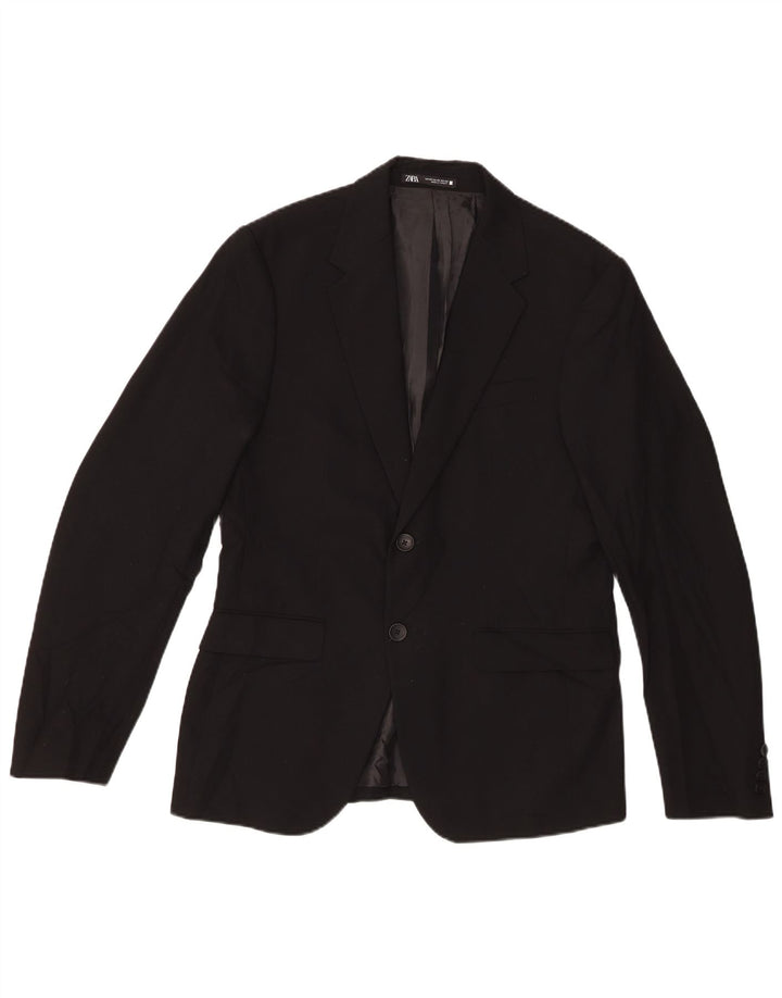 Zara Mens 2 Button Blazer Jacket EU 48 Medium Black Viscose