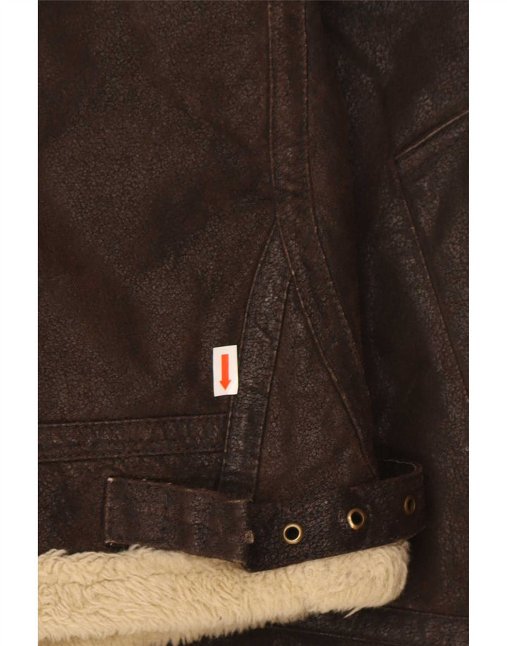 CINTI Mens Sherpa Leather Jacket UK 42 XL Brown