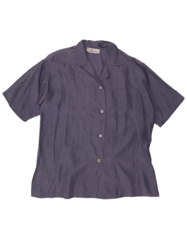Vintage Womens Short Sleeve Shirt Blouse IT 42 Medium Navy Blue Silk