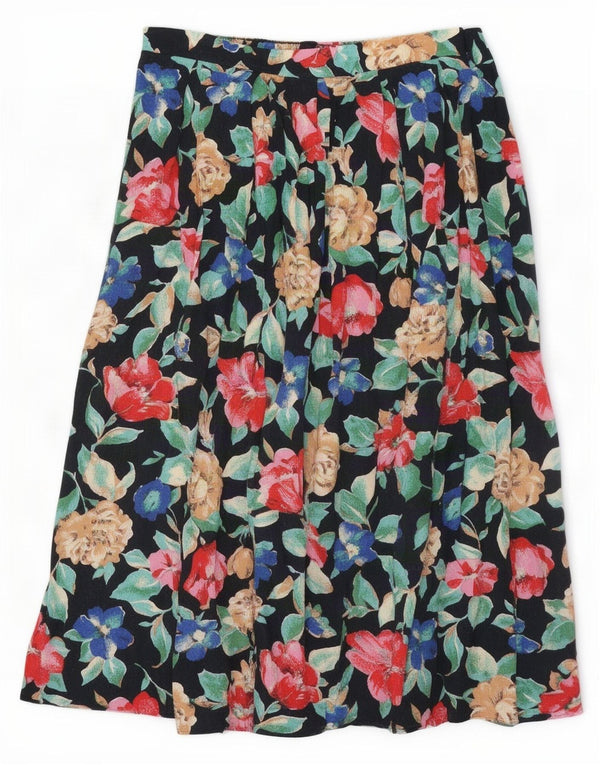 Vintage Womens Pleated Skirt W32 Large Black Floral