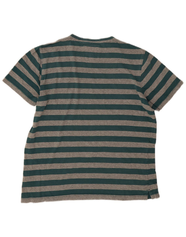 Crew Clothing Mens T-Shirt Top Large Green Striped Cotton