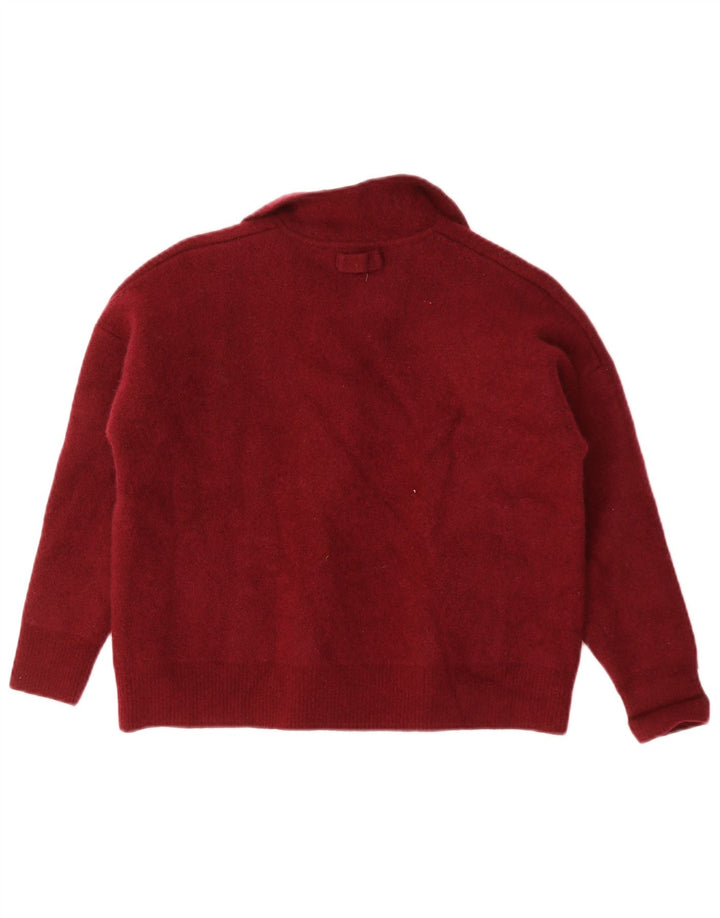 ZARA Womens Oversized Crop Polo Neck Jumper Sweater UK 6 XS Burgundy Wool