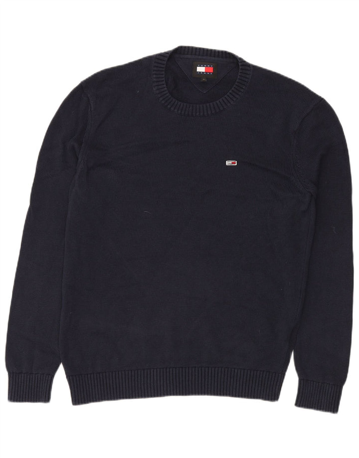 TOMMY HILFIGER Mens Crew Neck Jumper Sweater Medium Navy Blue Cotton