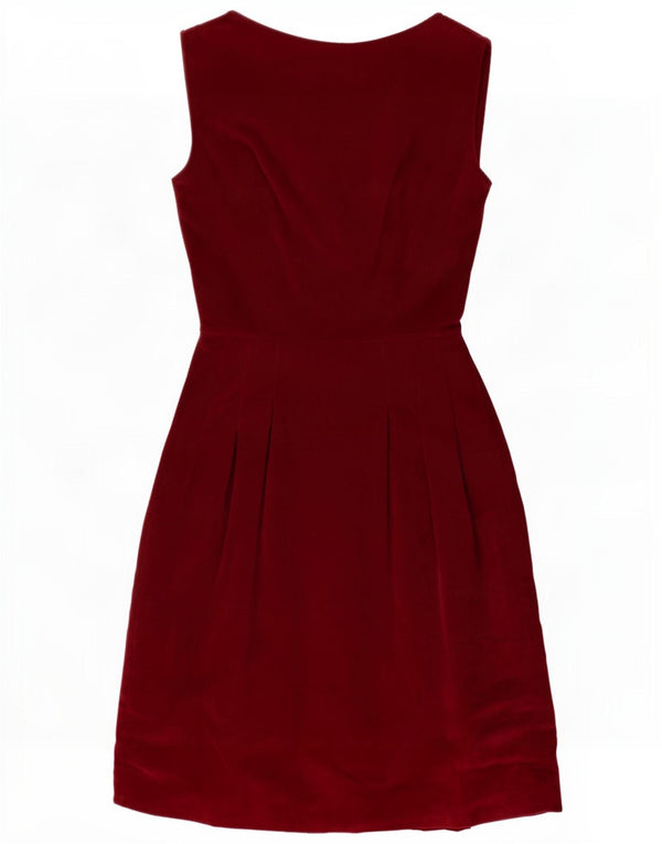 Vintage Womens Sleeveless Velvet A-Line Dress UK 12 Medium Maroon