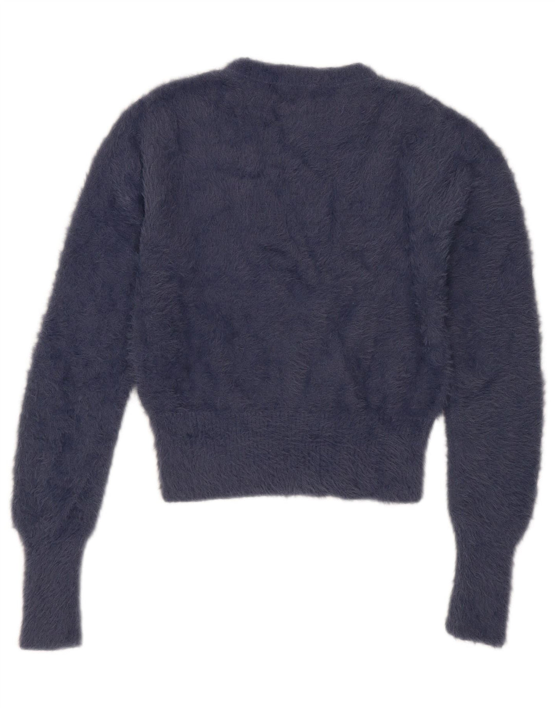 Zara Womens Crop Crew Neck Jumper Sweater UK 12 Medium Navy Blue Nylon