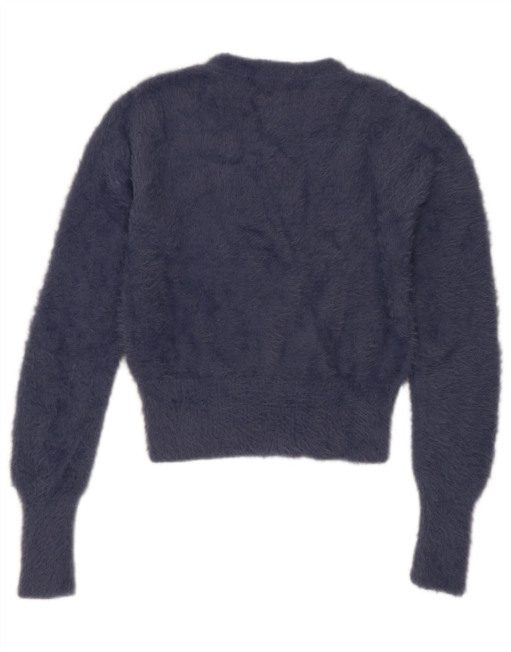 Zara Womens Crop Crew Neck Jumper Sweater UK 12 Medium Navy Blue Nylon