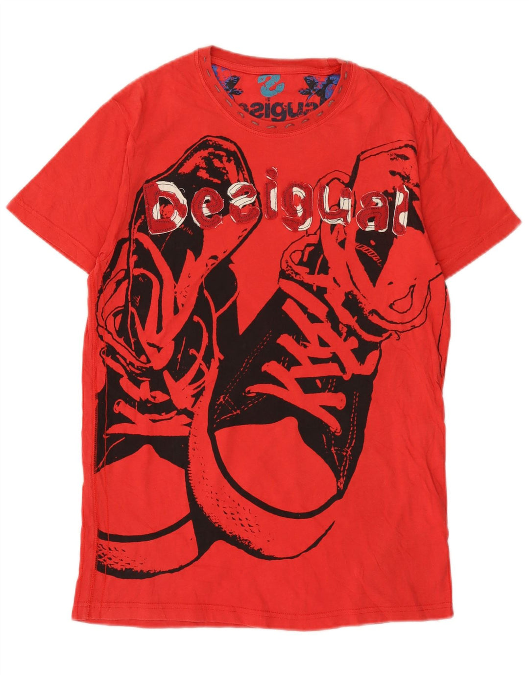 DESIGUAL Mens Graphic T-Shirt Top Small Red Cotton