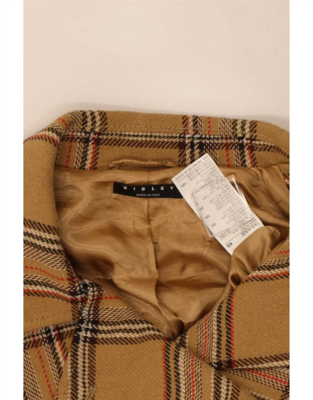 Sisley Womens 4 Button Blazer Jacket IT 40 Small Beige Check Acrylic
