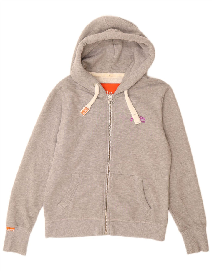 Superdry Womens Zip Hoodie Sweater UK 14 Large Grey Polyester