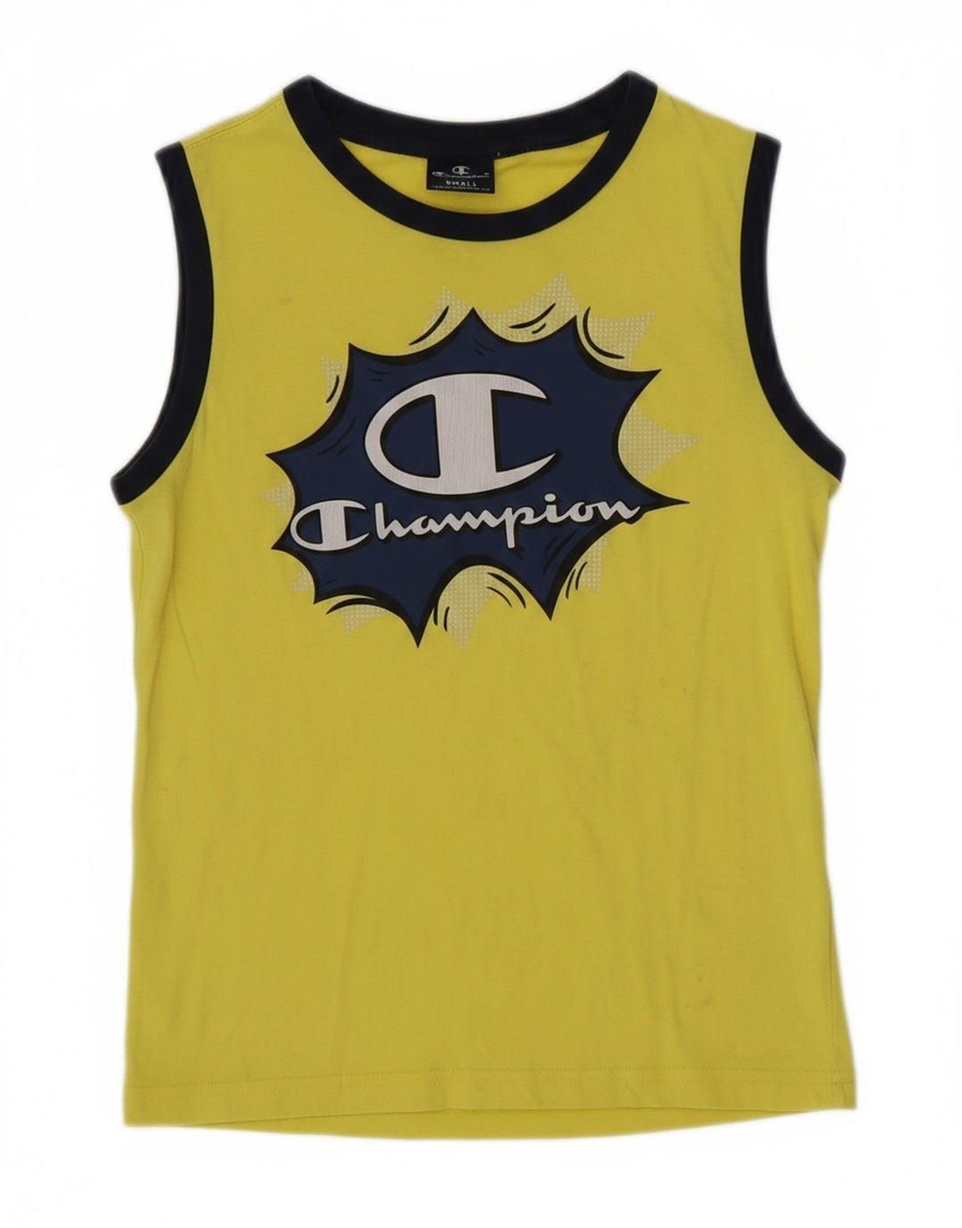CHAMPION Boys Graphic Vest Top 7-8 Years Small Yellow