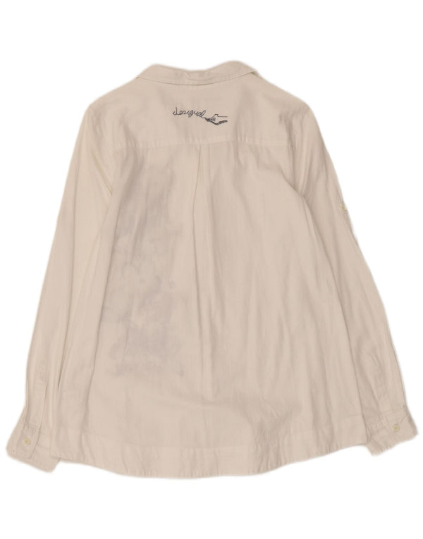 DESIGUAL Womens Graphic Shirt UK 10 Small White Floral Cotton