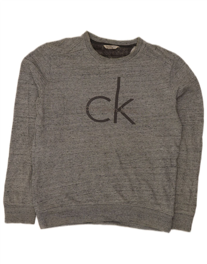 CALVIN KLEIN JEANS Mens Graphic Sweatshirt Jumper Small Grey Flecked
