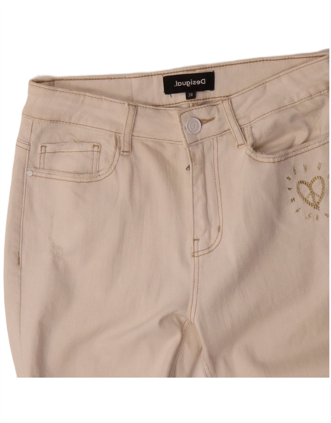 DESIGUAL Womens Slim Jeans W28 L27 Off White Cotton