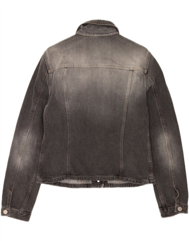 Benetton Womens Crop Denim Jacket UK 16 Large Grey Cotton