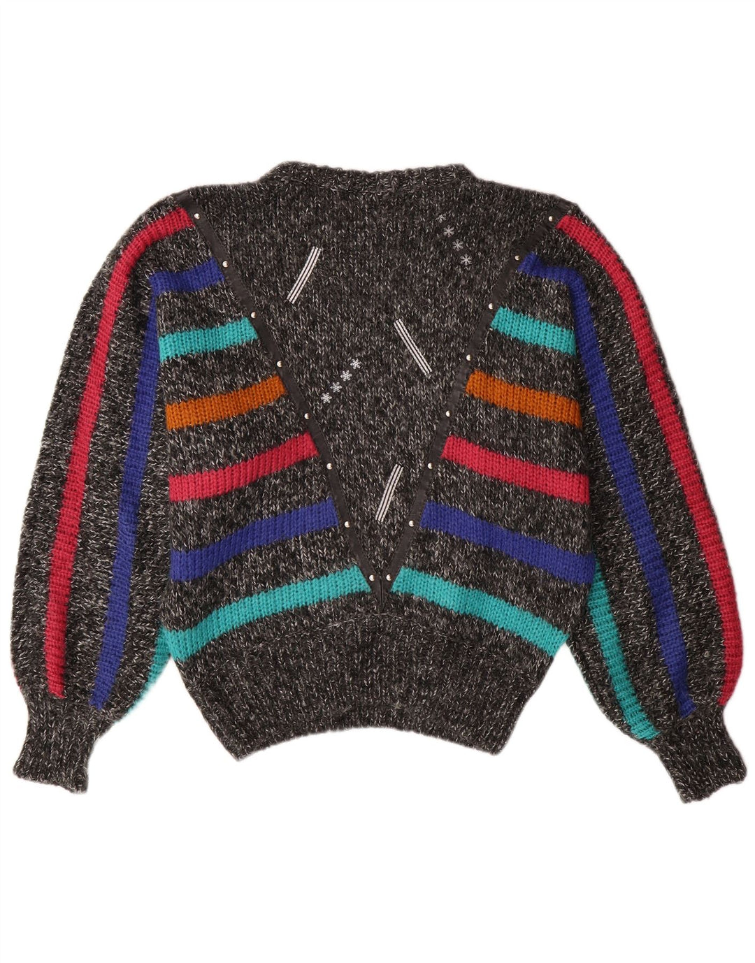 VINTAGE Womens Batwing Crew Neck Jumper Sweater UK 14 Medium Grey Striped