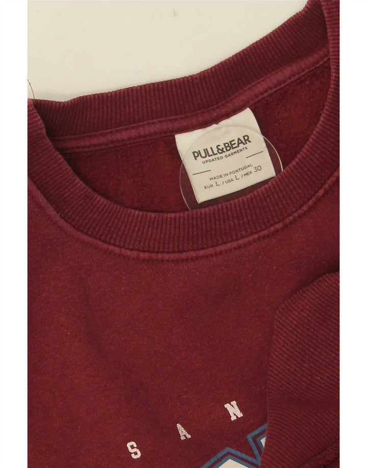 Pull & Bear Womens Graphic Oversized Sweatshirt Jumper UK 16 Large Maroon