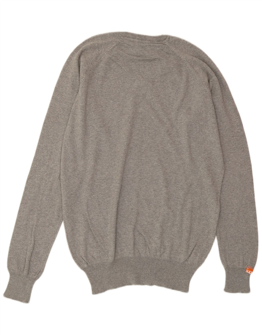 SUPERDRY Mens V-Neck Jumper Sweater Medium Grey Cotton