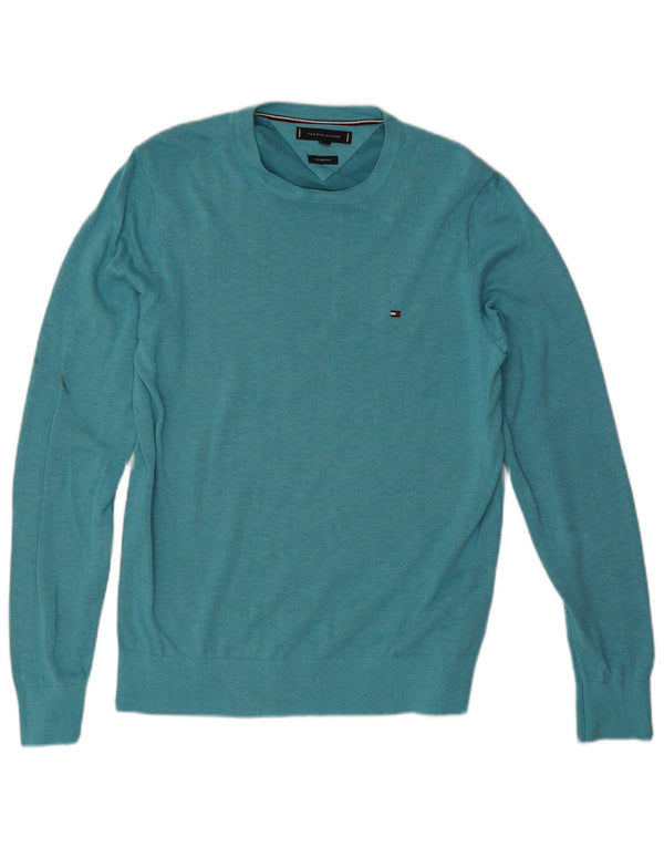 Tommy Hilfiger Mens Crew Neck Jumper Sweater Medium Turquoise Cotton