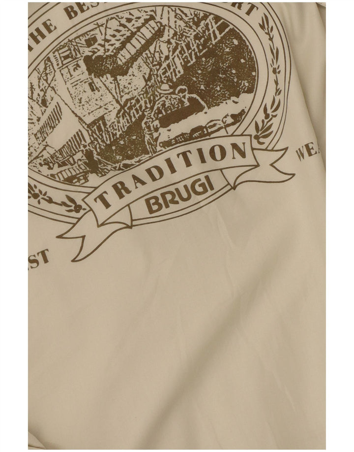 Brugi Mens Graphic Hooded Windbreaker Jacket UK 40 Large Beige