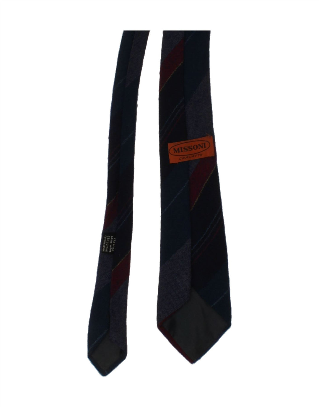 MISSONI Mens Tie One Size Navy Blue Striped Wool Vintage Missoni and Second-Hand Missoni from Messina Hembry 
