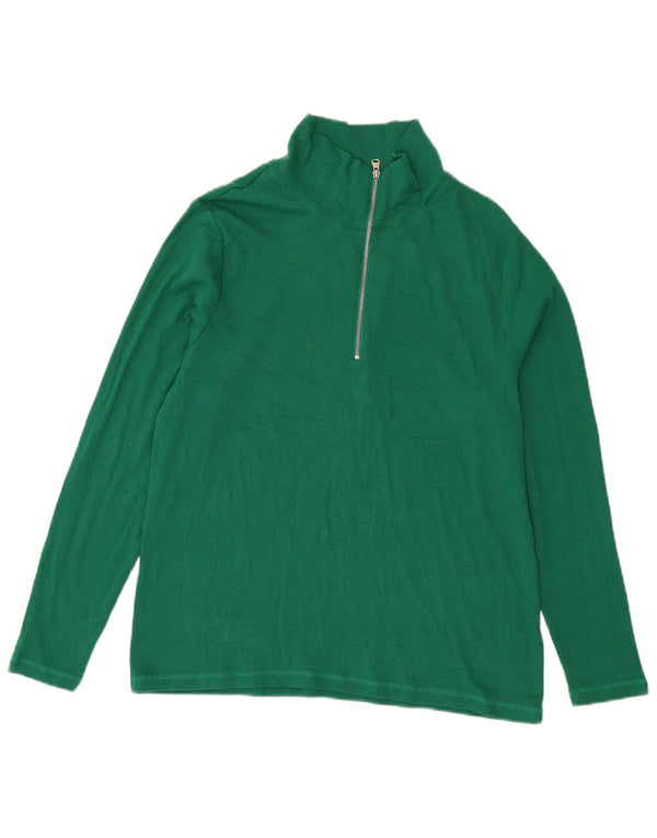 Marks & Spencer Womens Zip Neck Top Long Sleeve UK 18 XL Green Cotton