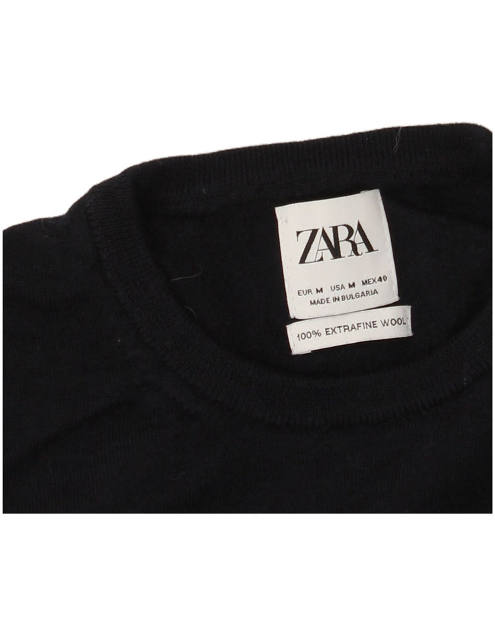 ZARA Womens Crew Neck Jumper Sweater UK 14 Medium Navy Blue Wool