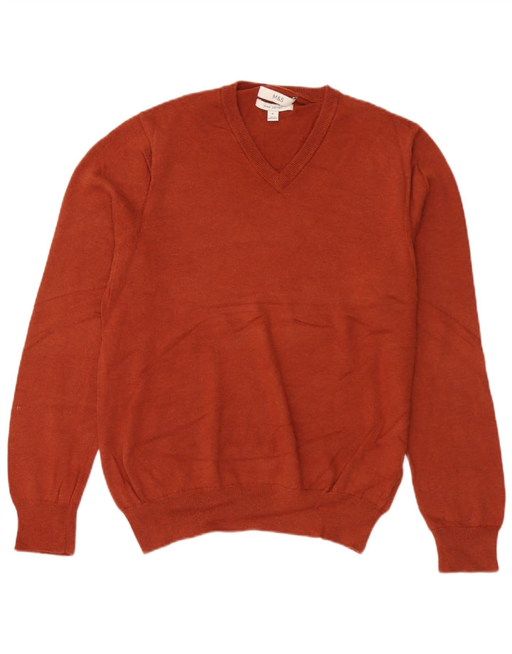 Marks & Spencer Mens V-Neck Jumper Sweater Medium Brown Cotton