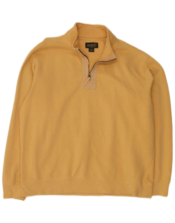 Eddie Bauer Mens Zip Neck Sweatshirt Jumper Large Yellow Cotton