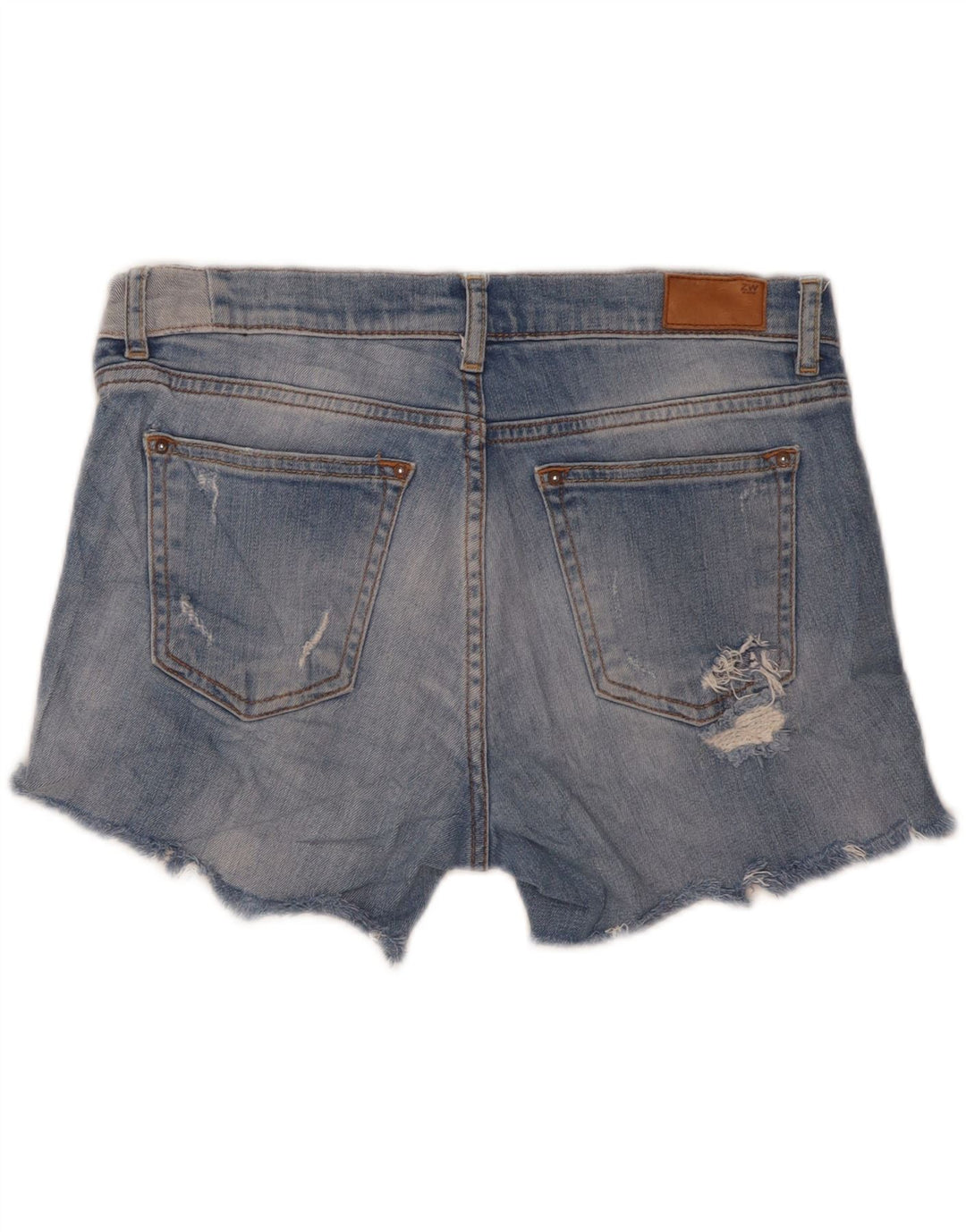 Zara Womens Mid Rise Distressed Relaxed Fit Denim Shorts Medium W30 Blue