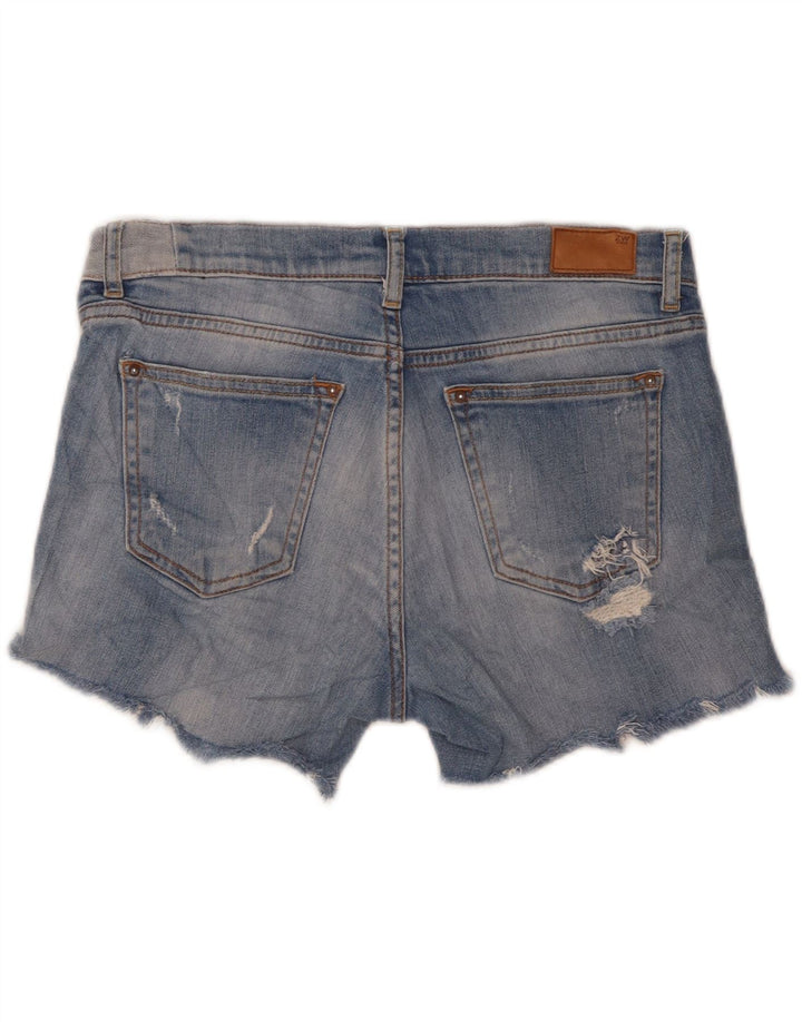 Zara Womens Mid Rise Distressed Relaxed Fit Denim Shorts Medium W30 Blue