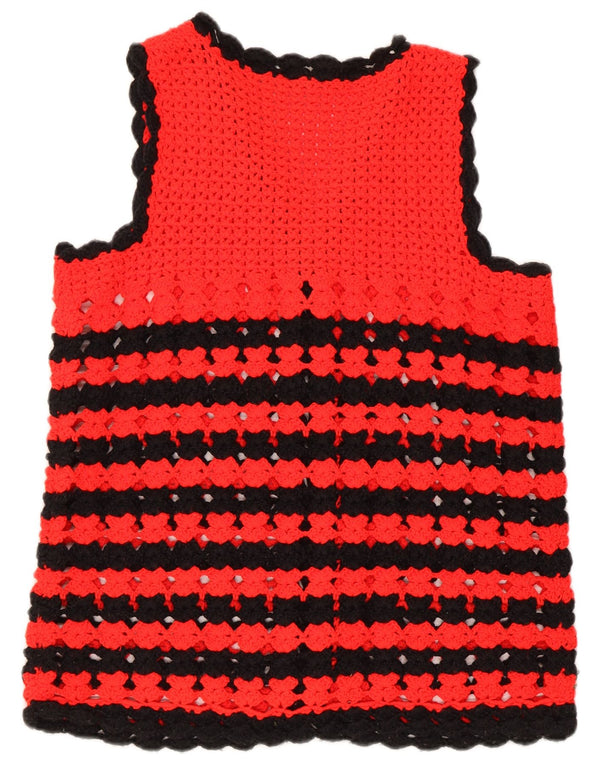Vintage Womens Sleeveless Cardigan Sweater UK 14 Medium Red Striped Retro