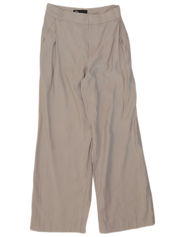 Zara Womens Wide Leg Chino Trousers Small W26 L30 Grey Modal