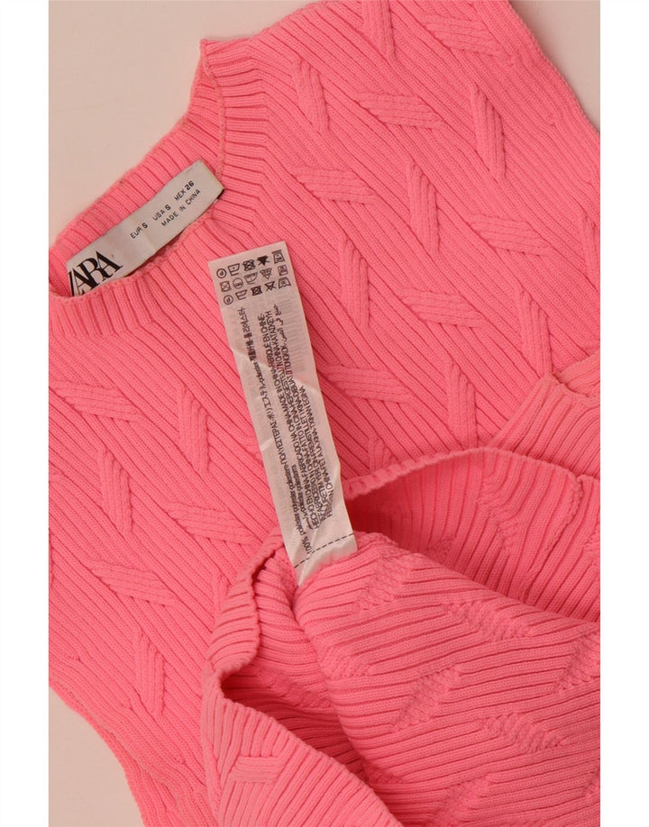 Zara Womens Crop Vest Tank Top UK 8 Small Pink Polyester