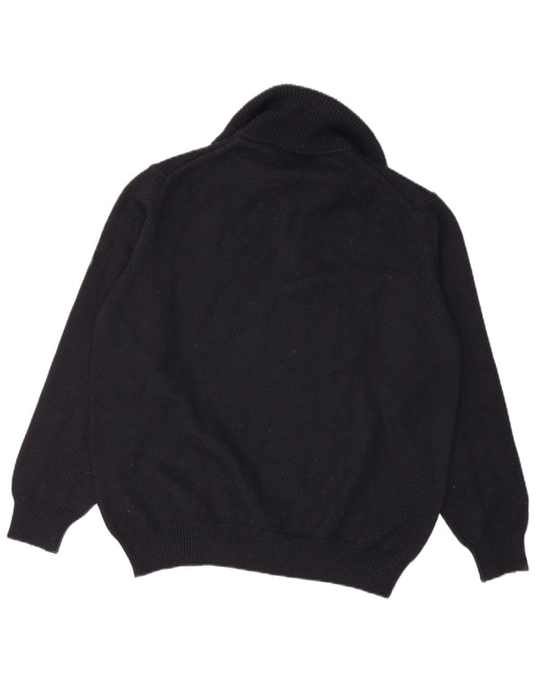 NAVIGARE Mens Zip Neck Jumper Sweater Medium Navy Blue Merino Wool