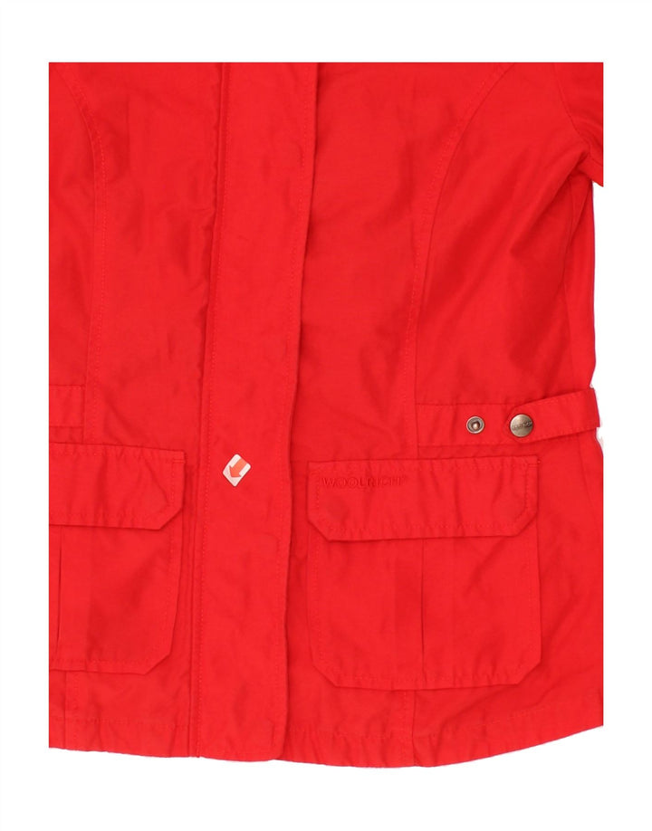 WOOLRICH Womens Hooded Rain Jacket UK 12 Medium Red Cotton Vintage Woolrich and Second-Hand Woolrich from Messina Hembry 