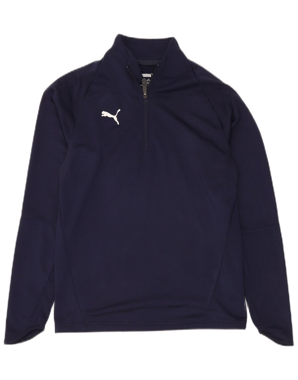 PUMA Boys Zip Neck Top Long Sleeve 13-14 Years Navy Blue Polyester