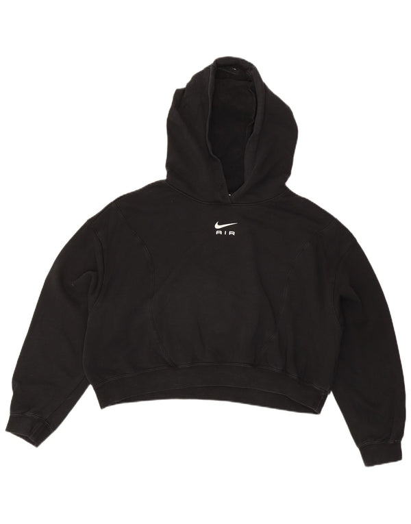 Nike Womens Crop Oversized Hoodie Jumper UK 16 Large Black Cotton