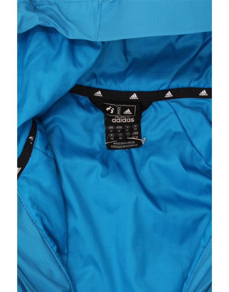 ADIDAS Womens Graphic Hooded Windbreaker Jacket UK 14 Large Blue Nylon Vintage Adidas and Second-Hand Adidas from Messina Hembry 