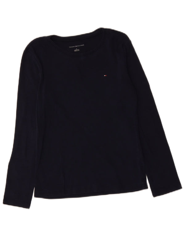 TOMMY HILFIGER Womens Top Long Sleeve UK 12 Medium Navy Blue Cotton