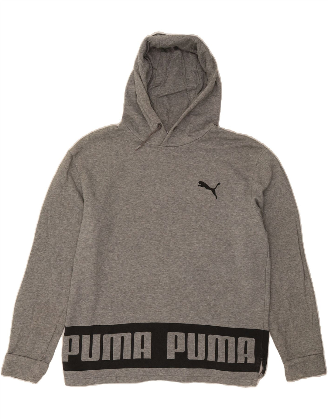 PUMA Mens Graphic Hoodie Jumper Medium Grey Cotton Vintage Puma and Second-Hand Puma from Messina Hembry 