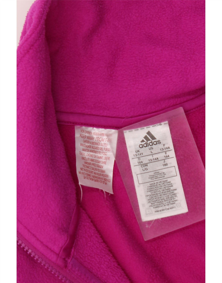 ADIDAS Girls Zip Neck Graphic Sweatshirt Jumper 13-14 Years Pink Polyester