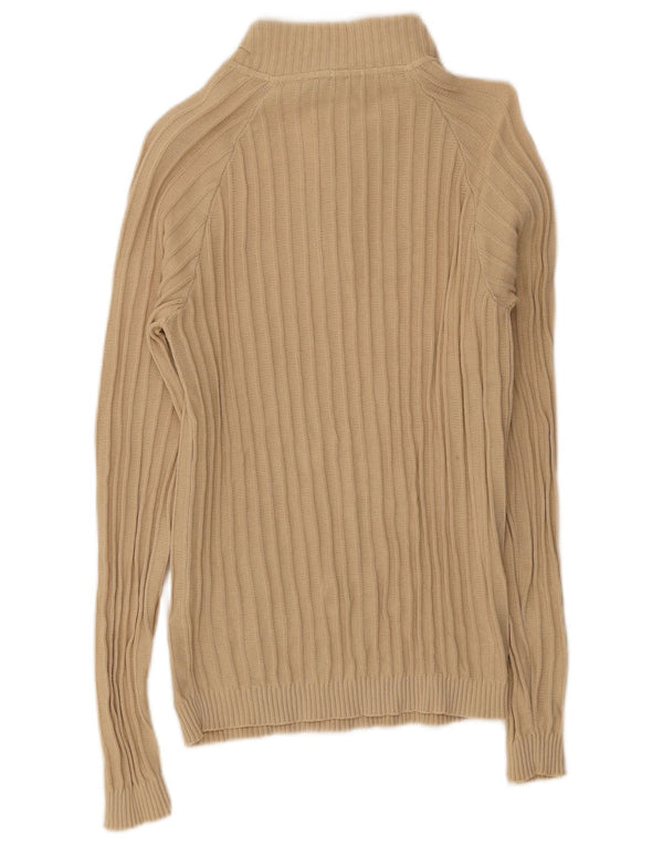 Trussardi Jeans Womens Zip Neck Jumper Sweater UK 16 Large Beige Cotton