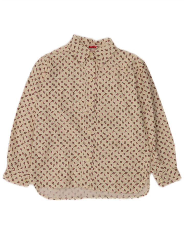 VINTAGE Womens Shirt Blouse UK 10 Small Beige Floral Cotton