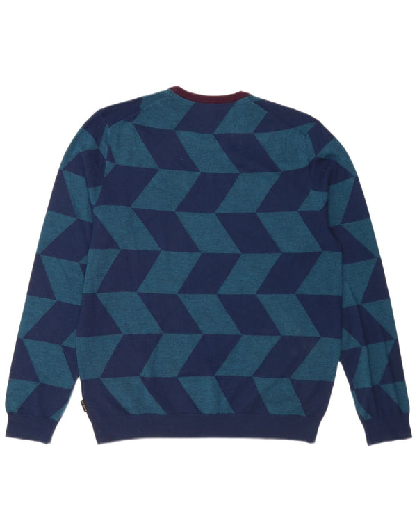 Ted Baker Mens Crew Neck Jumper Sweater Size 5 XL Blue Geometric Wool