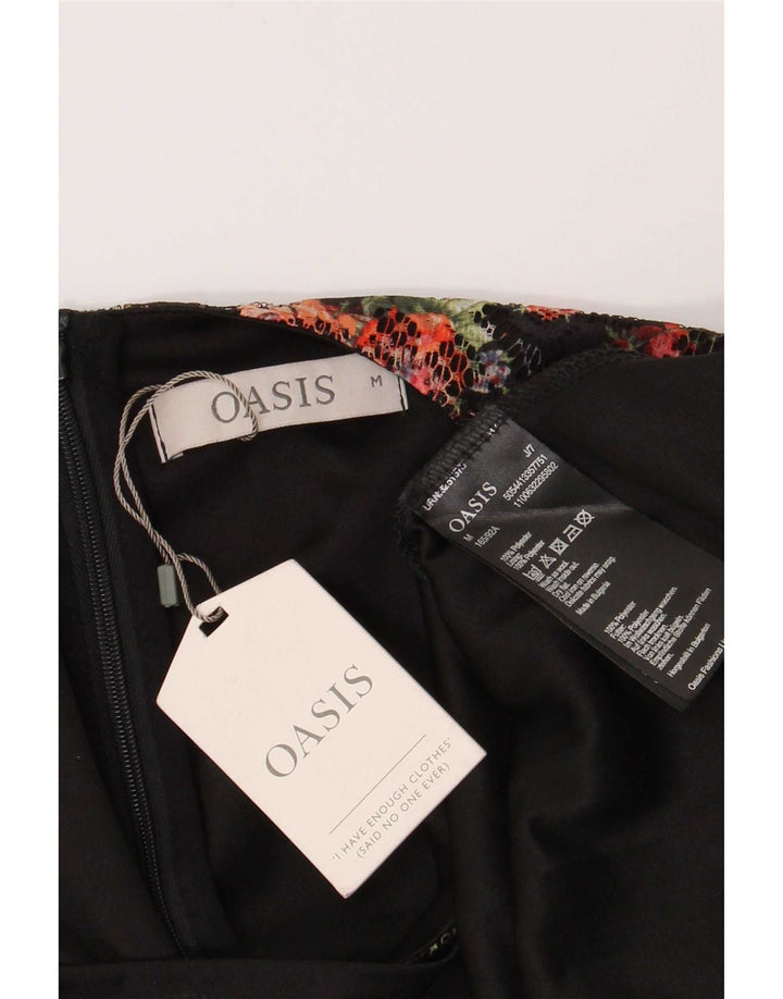 Oasis Womens A-Line Dress UK 12 Medium Black Floral Polyester